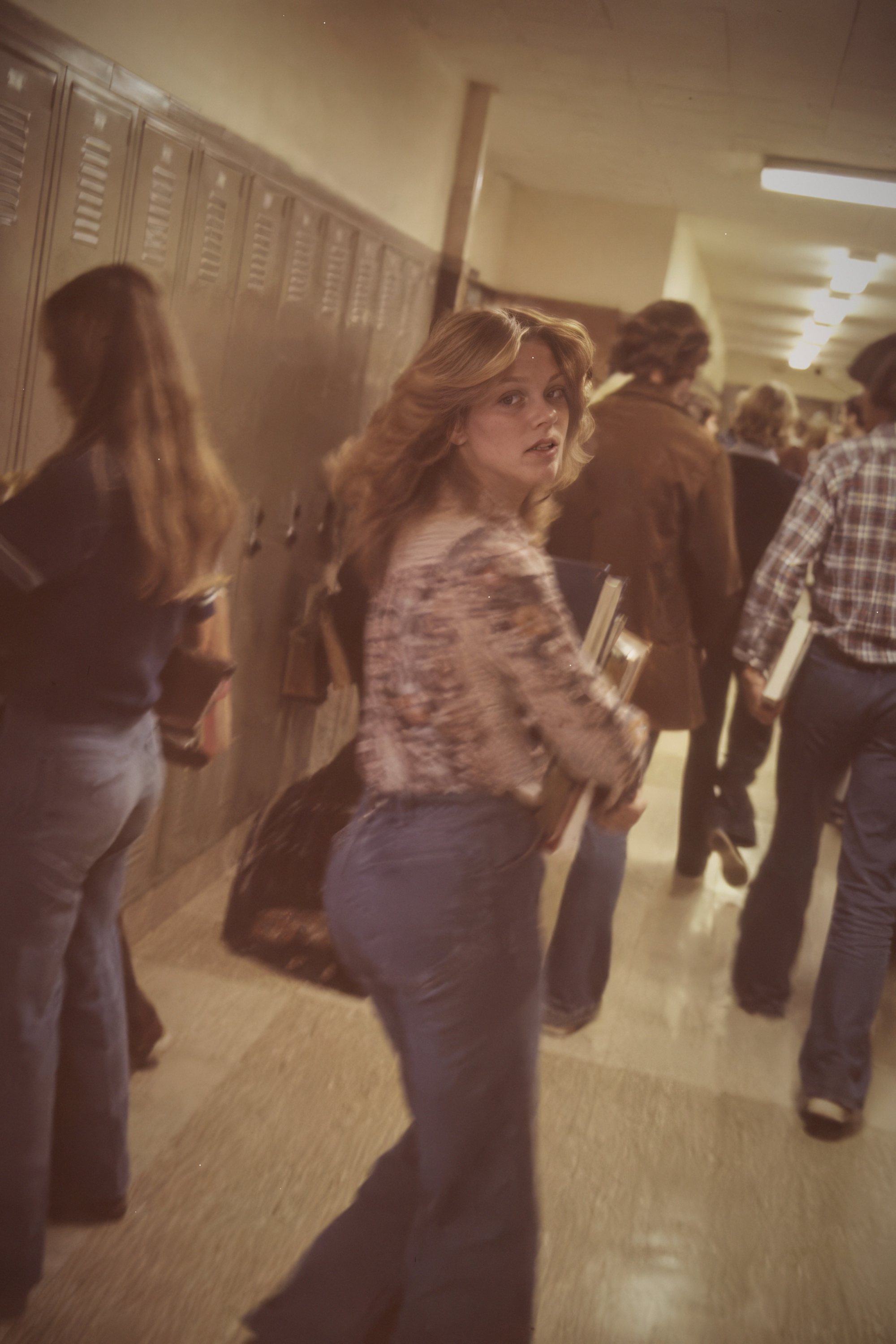 High school hallway between classes